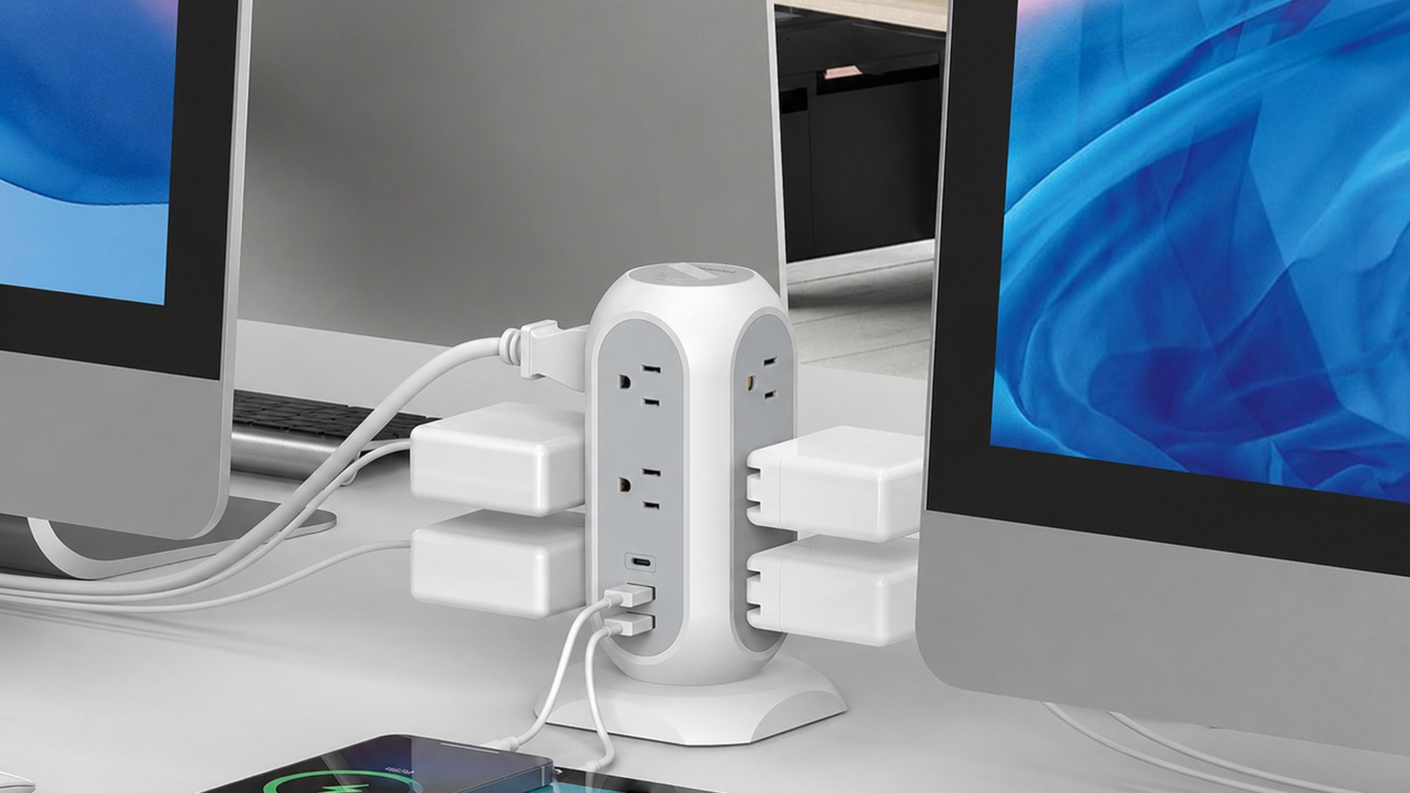 TESSAN Tower Power Strip with 11 Outlets and Flat Plug