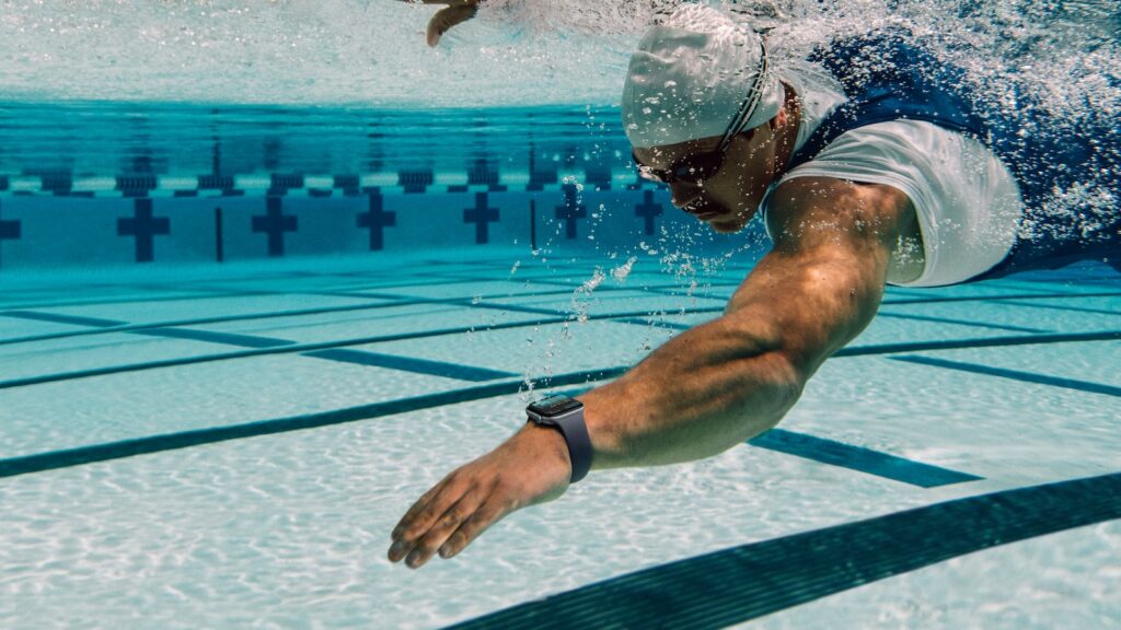 Apple Watch Series 12 vs 11: Series 12 on a swimmer